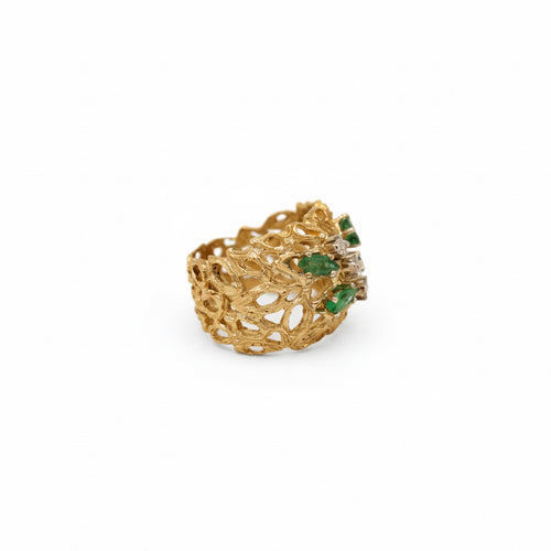 Bague - Or jaune - Émeraudes et Diamants