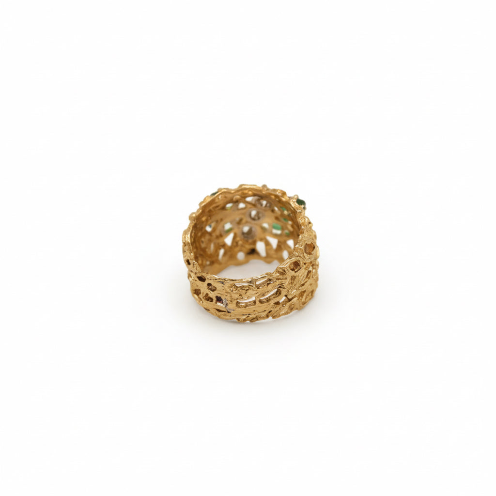 Bague - Or jaune - Émeraudes et Diamants