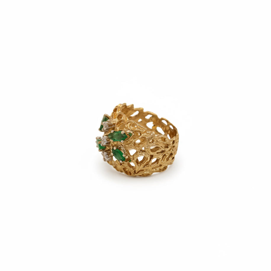 Bague - Or jaune - Émeraudes et Diamants