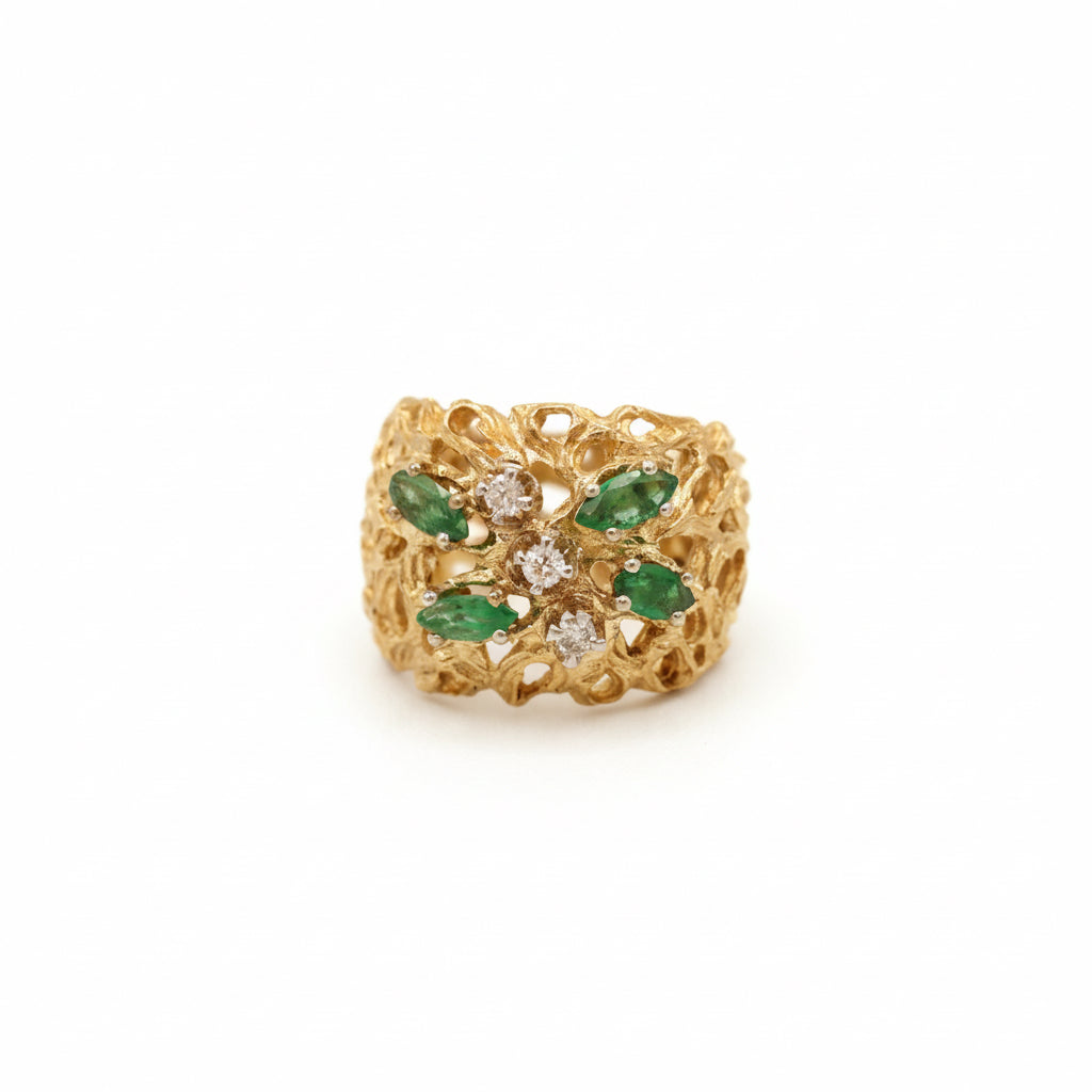 Bague - Or jaune - Émeraudes et Diamants
