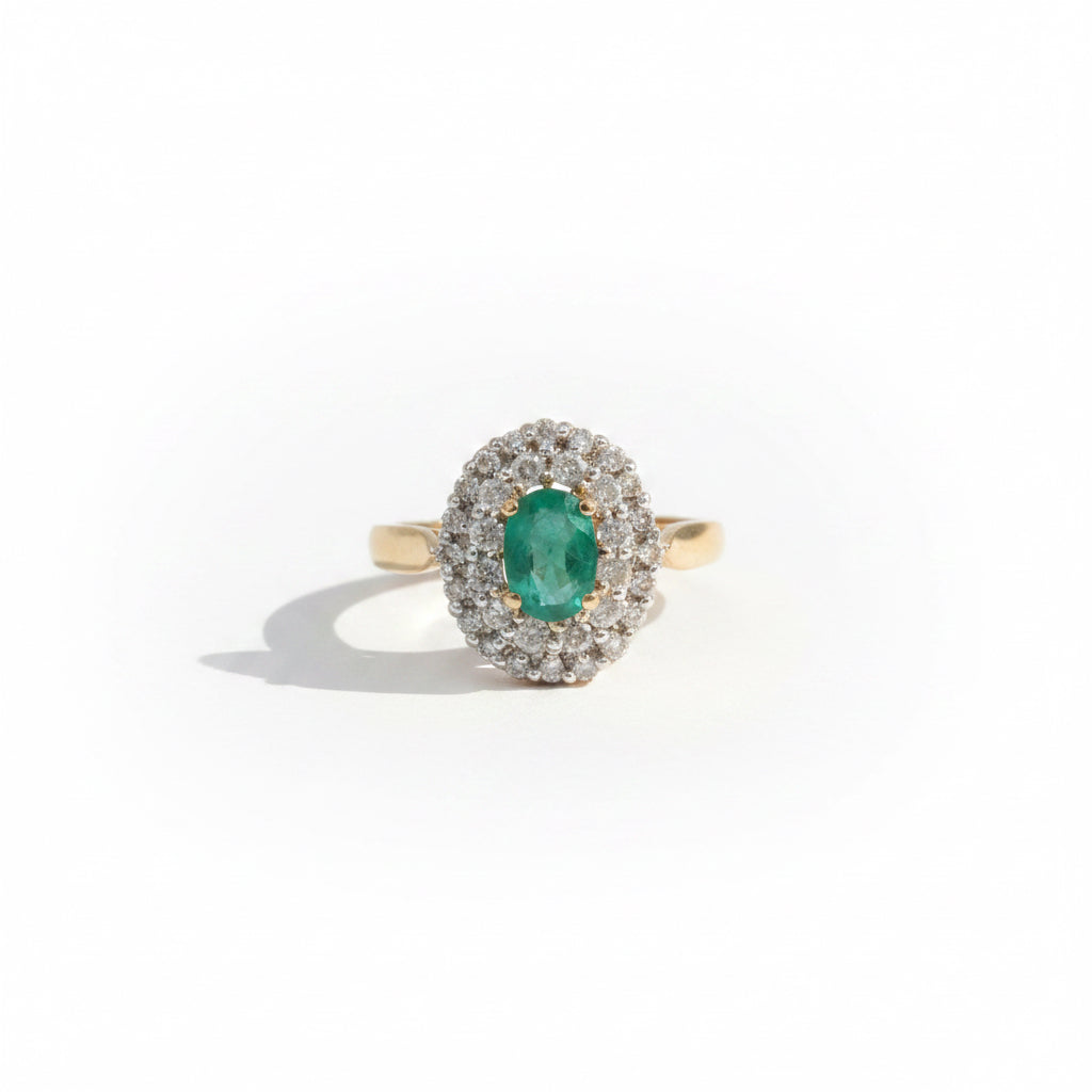 Bague Marguerite - Emeraude 0,70 carat et Diamants