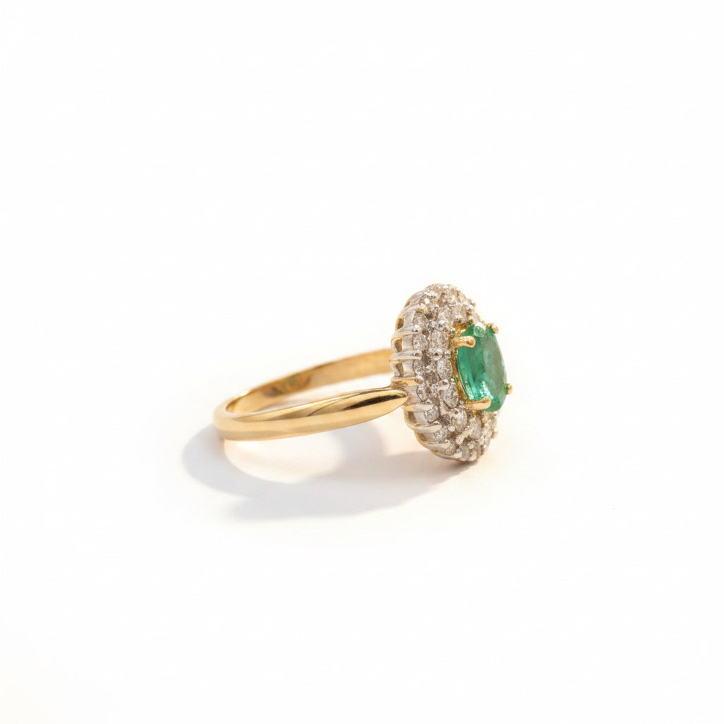 Bague Marguerite - Emeraude 0,70 carat et Diamants