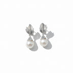 Boucles d’oreilles - Feuillage - Or blanc - Diamants et perles de culture