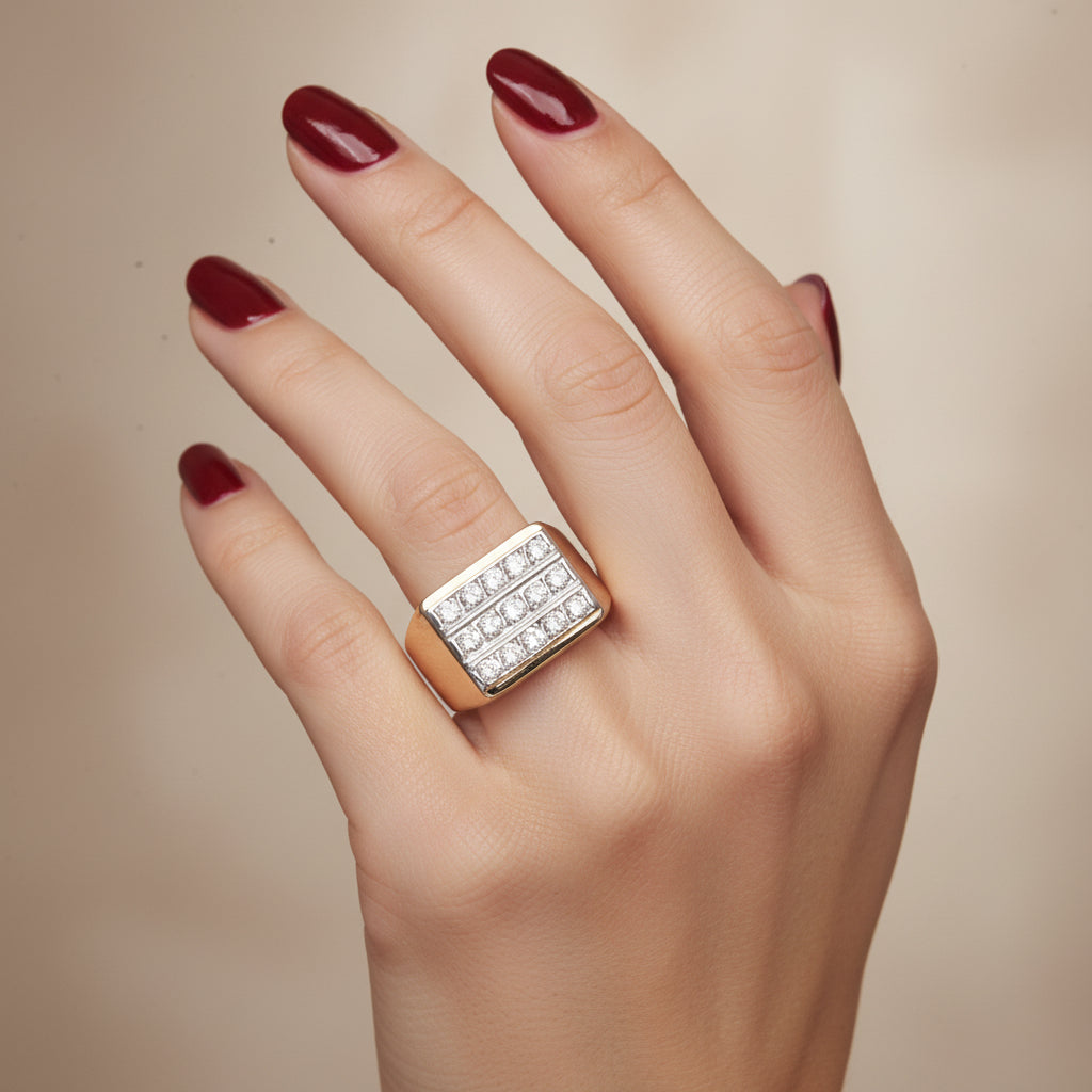 Bague Tank - Or rosé et Diamants