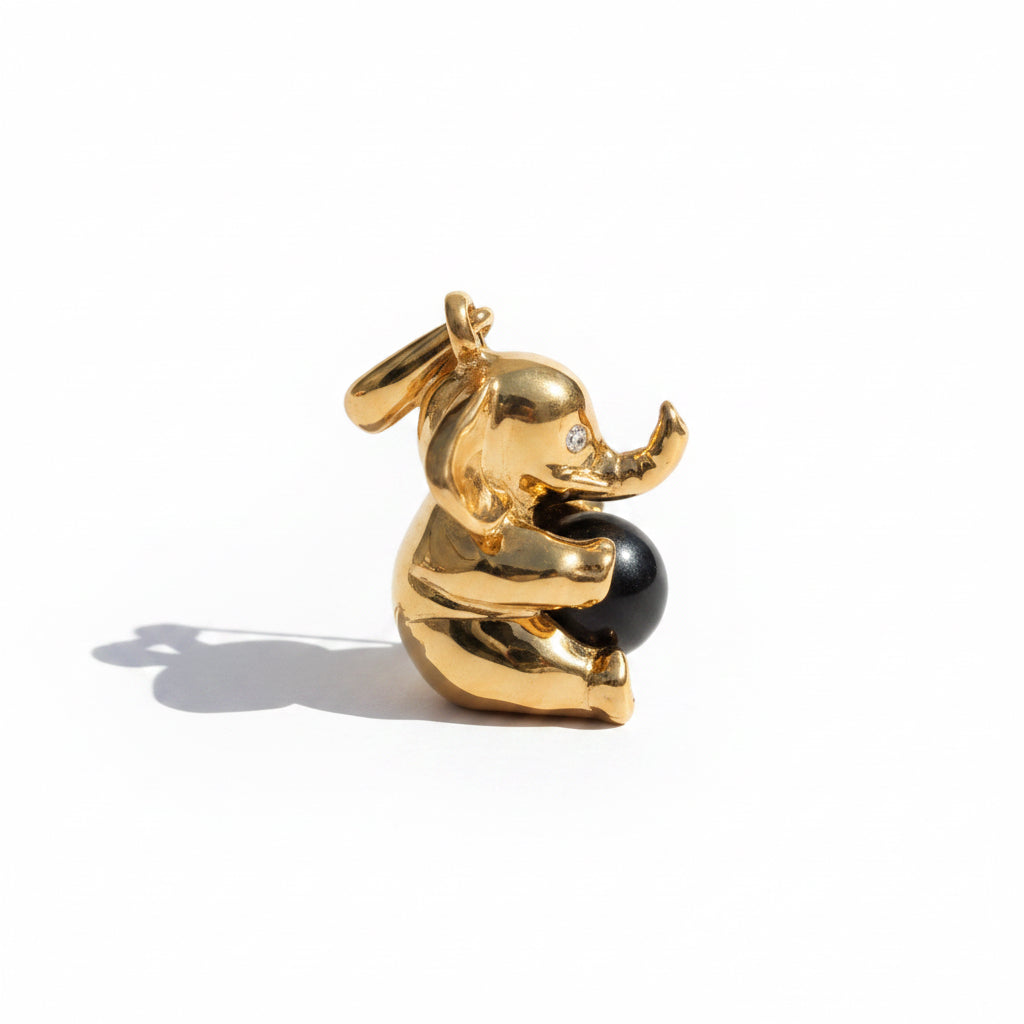 Pendentif Éléphant - Or jaune - Lapis Lazuli