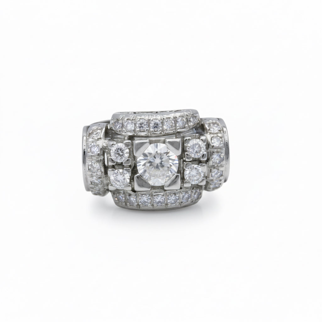 Art Déco - Bague - Or blanc et Diamants 1,20 carats