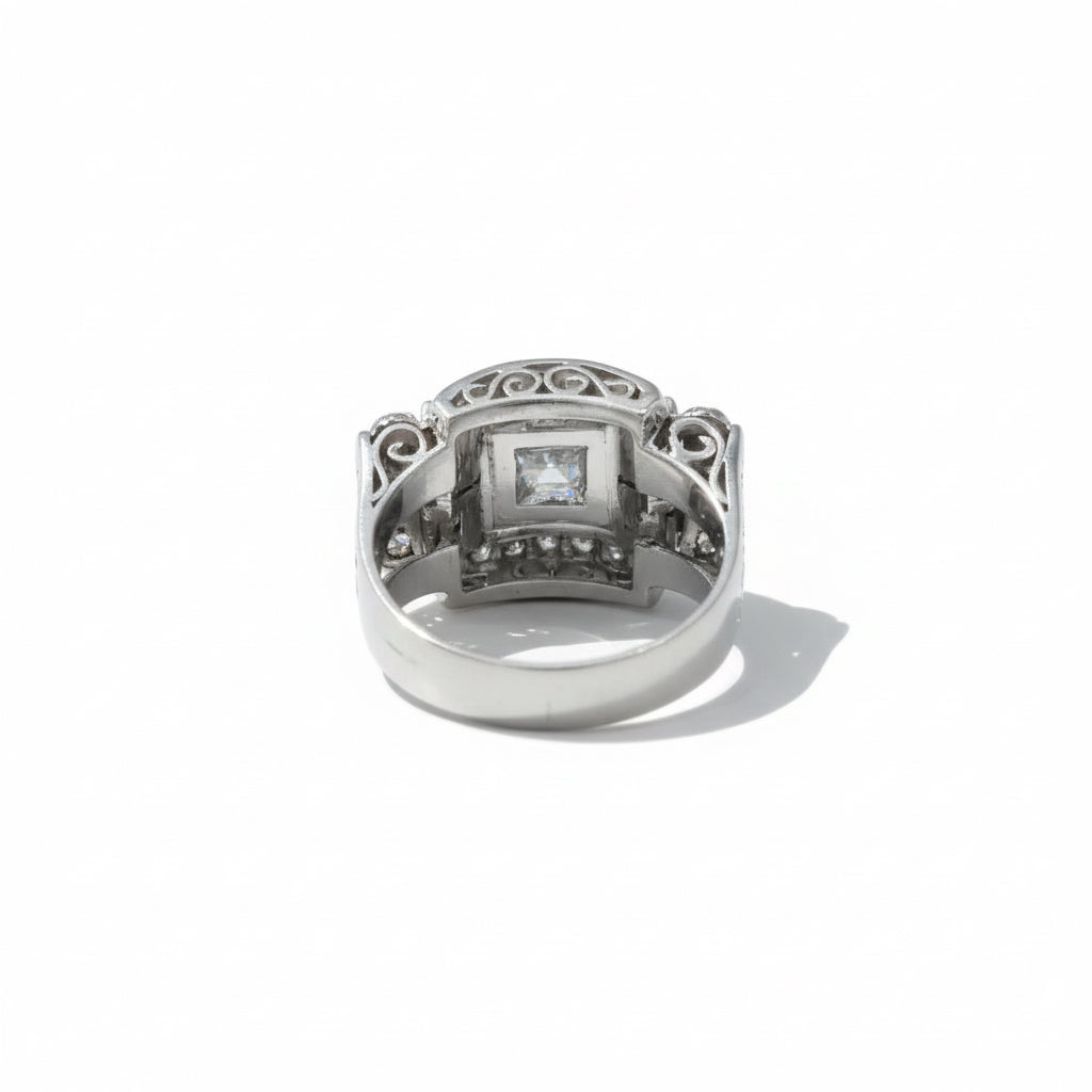 Art Déco - Bague - Or blanc et Diamants 1,20 carats