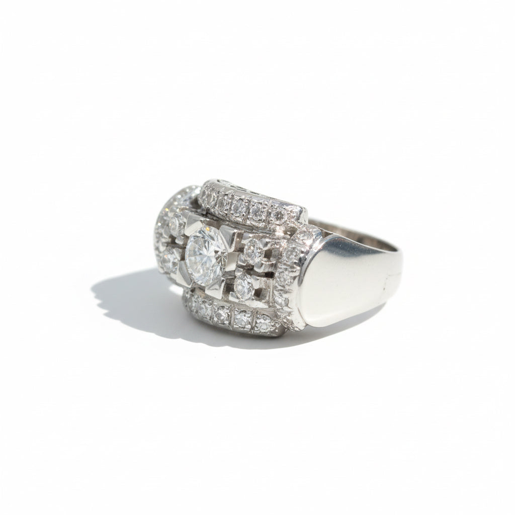Art Déco - Bague - Or blanc et Diamants 1,20 carats