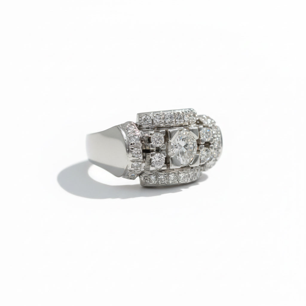 Art Déco - Bague - Or blanc et Diamants 1,20 carats