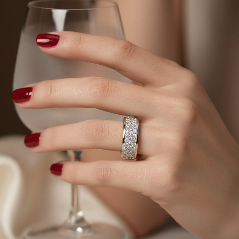 Bague Jonc - Or blanc avec pavage diamants