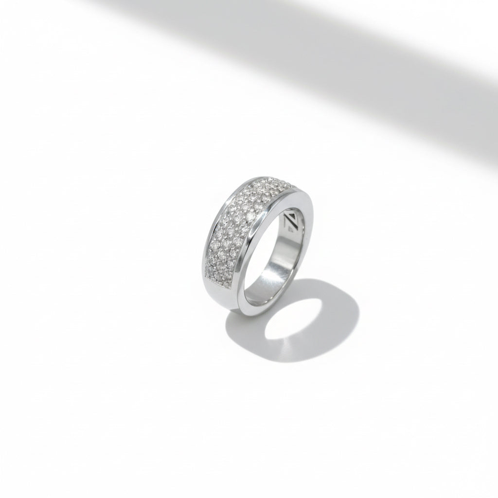 Bague Jonc - Or blanc avec pavage diamants