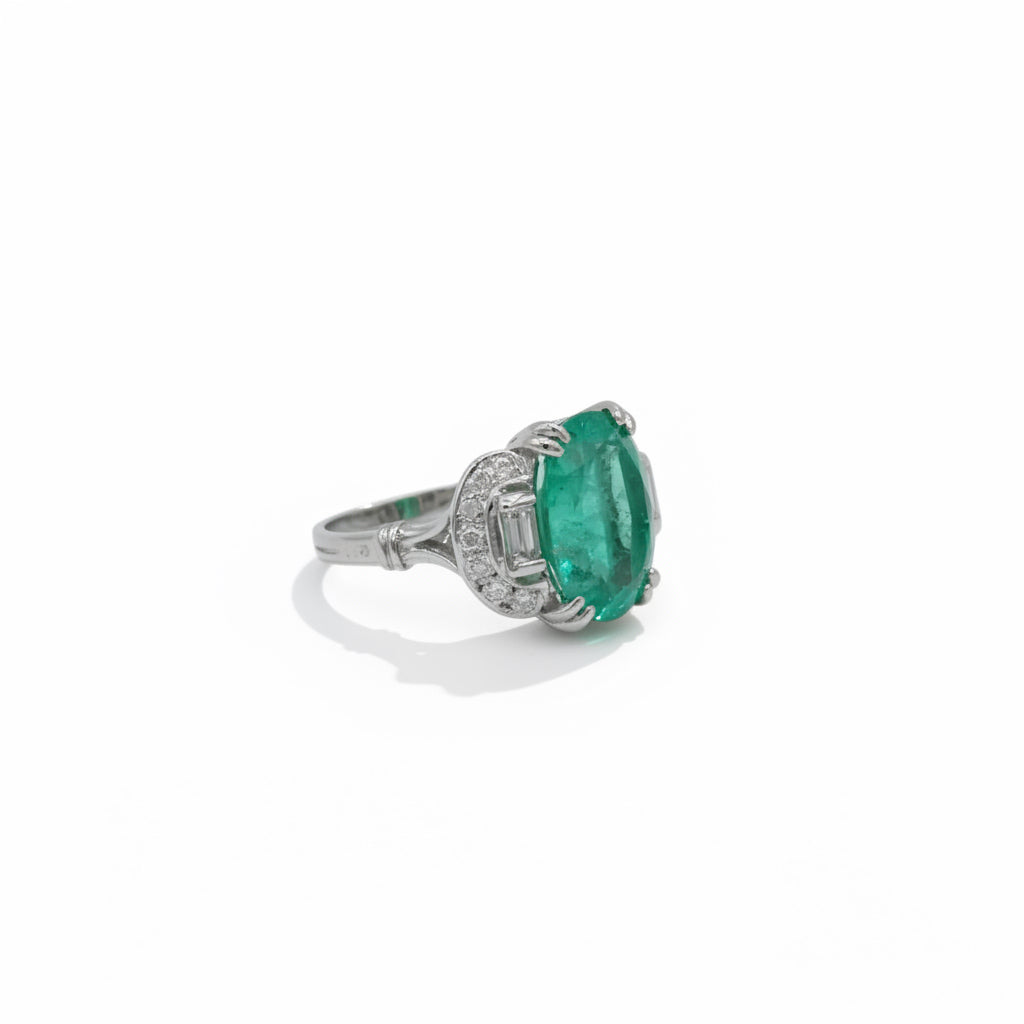 Bague Or blanc - Emeraude Colombie 5,12 carats