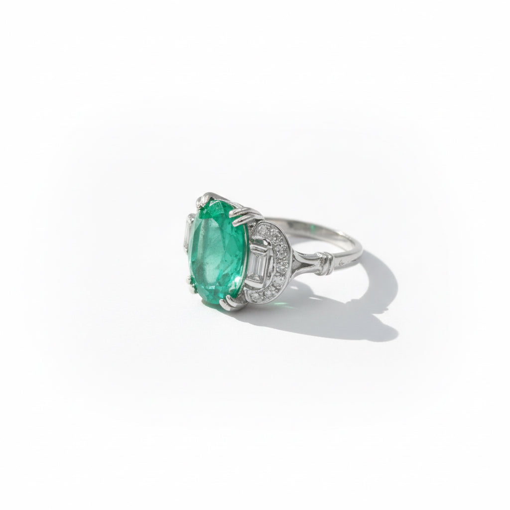 Bague Or blanc - Emeraude Colombie 5,12 carats