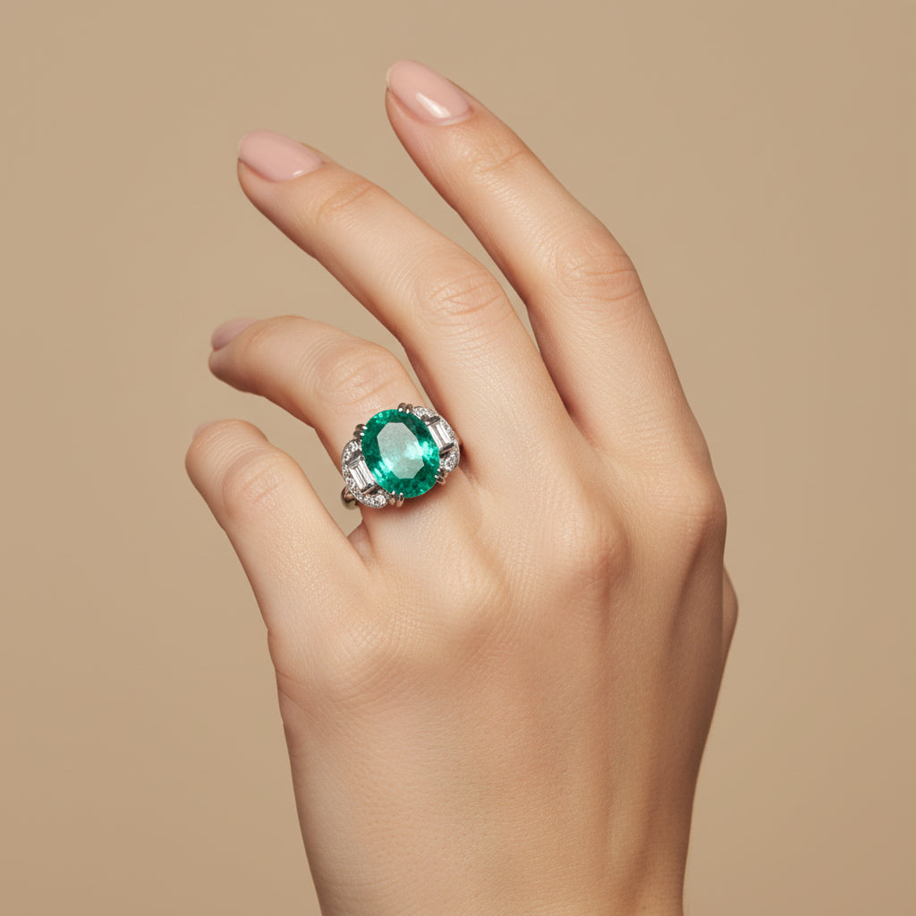 Bague Or blanc - Emeraude Colombie 5,12 carats