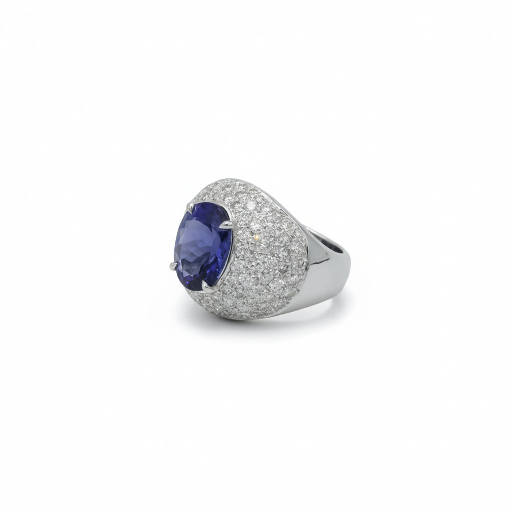Bague - Or blanc - Tanzanite 4,63 carats - Diamants 2,20 carats