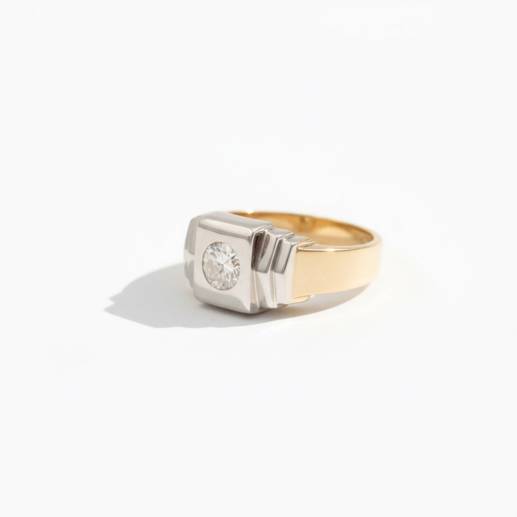 Art déco - Bague 2 ors - Diamant 0,50 carat