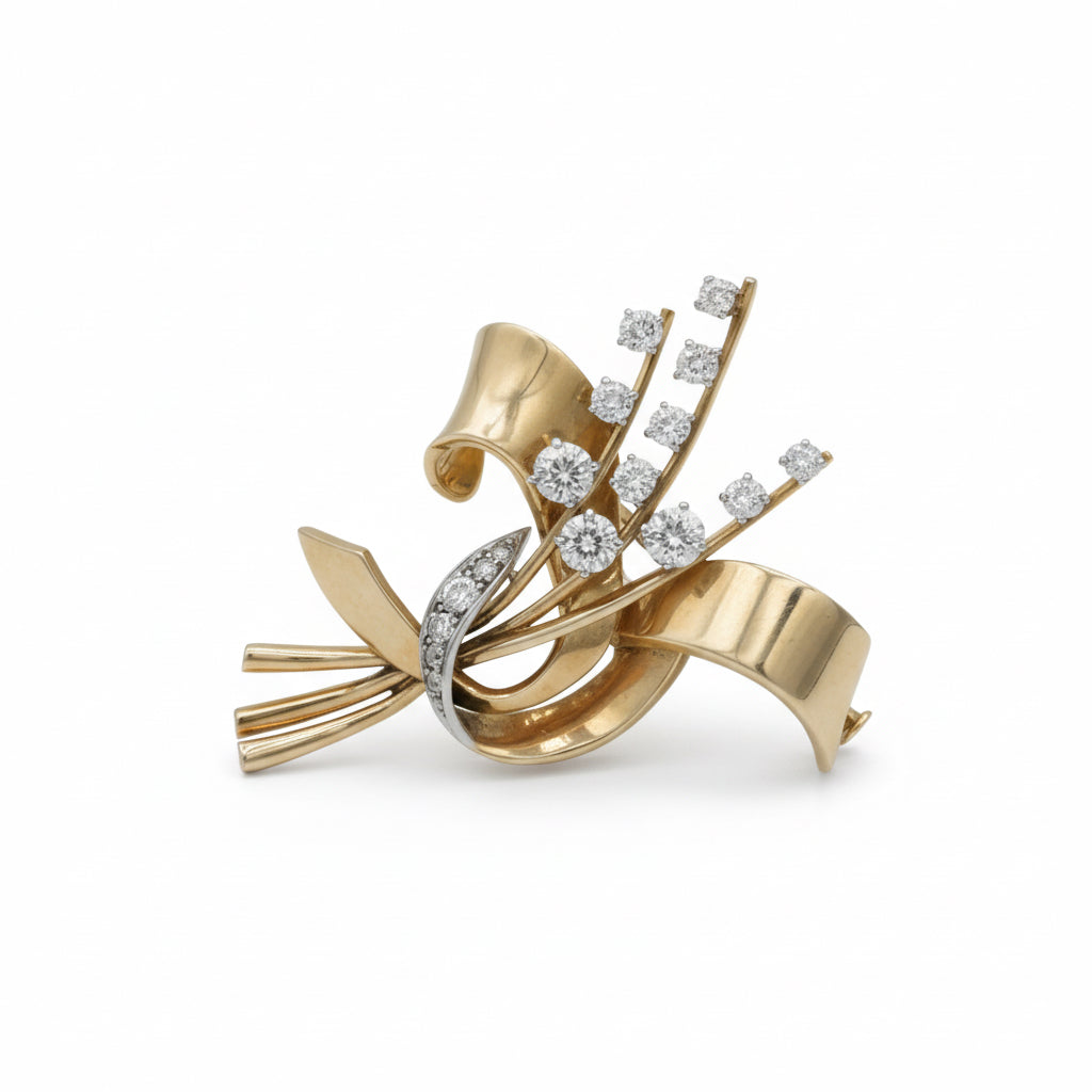 Broche Or jaune et Platine - Diamants 1,05 carats