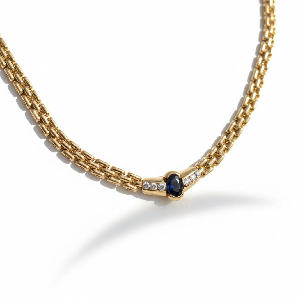 Collier - Or jaune - Saphir et diamants