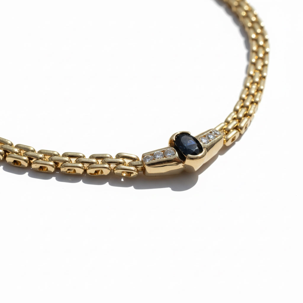 Collier - Or jaune - Saphir et diamants