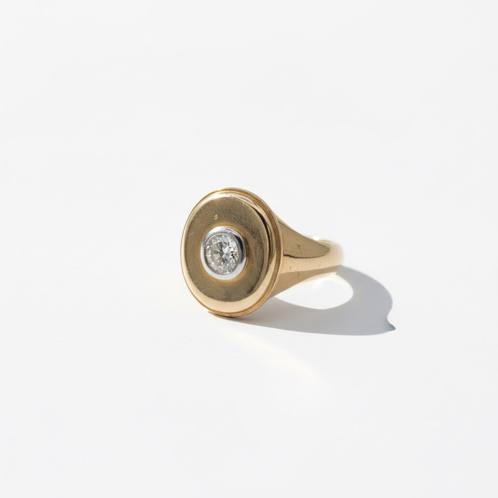 Yellow gold and diamond signet ring