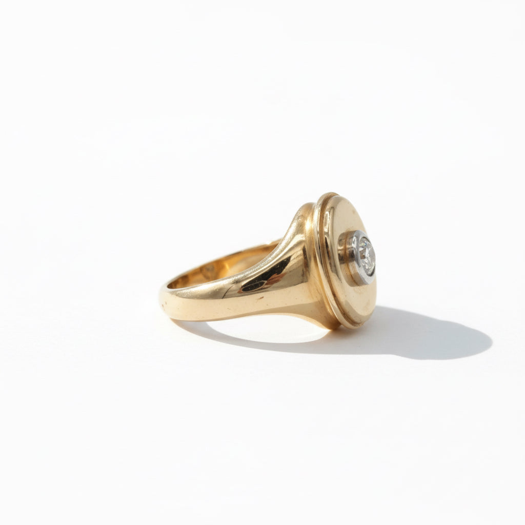Yellow gold and diamond signet ring