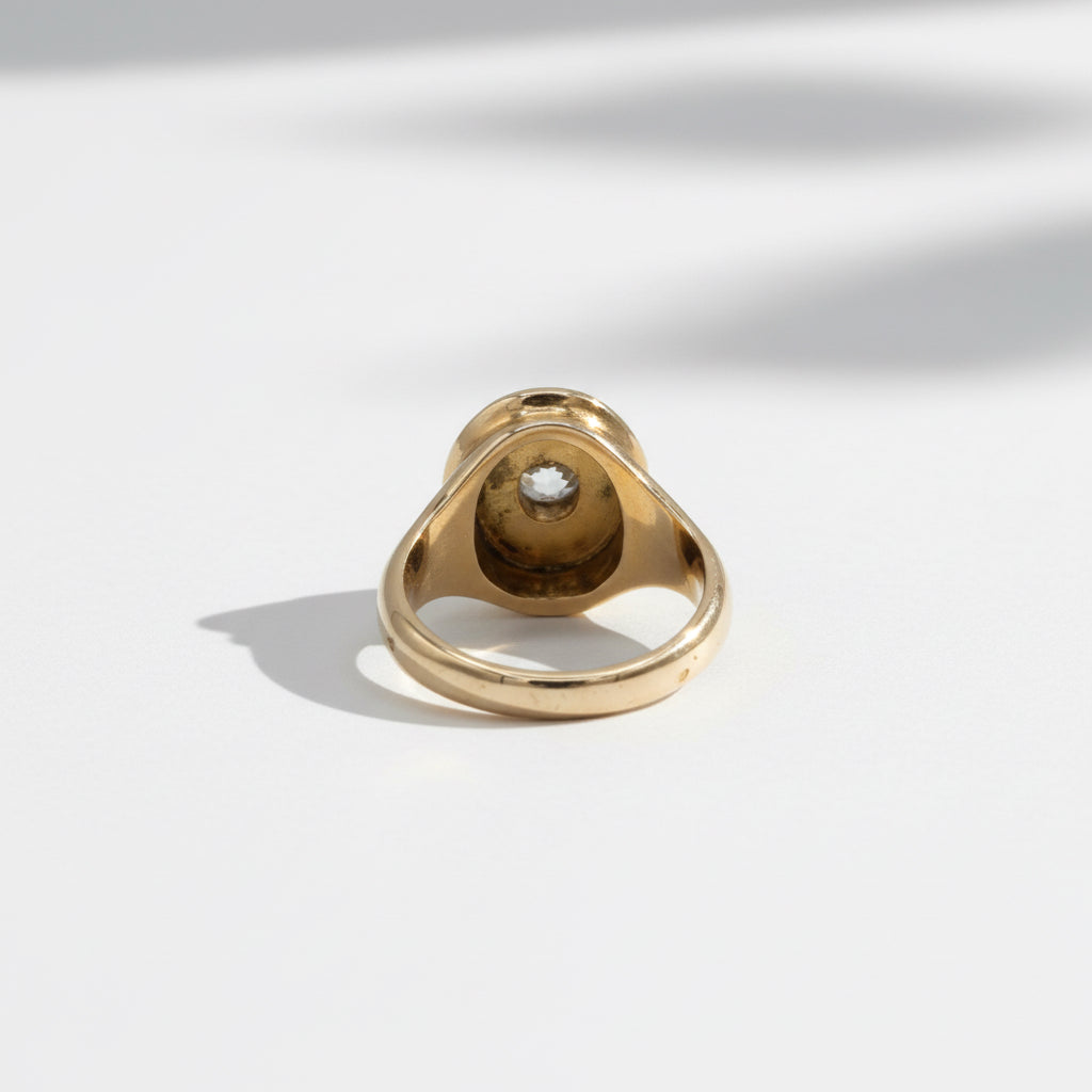 Yellow gold and diamond signet ring