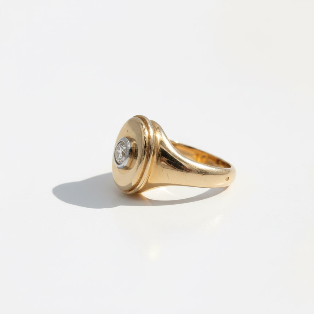 Yellow gold and diamond signet ring