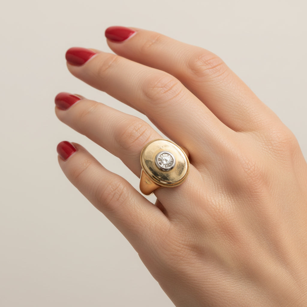 Yellow gold and diamond signet ring