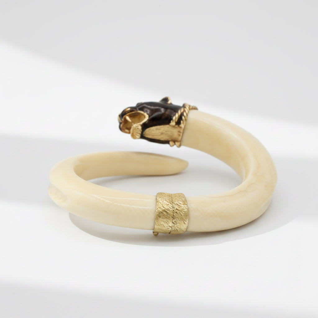 Bracelet Jonc Animalier - Ivoire - Or jaune