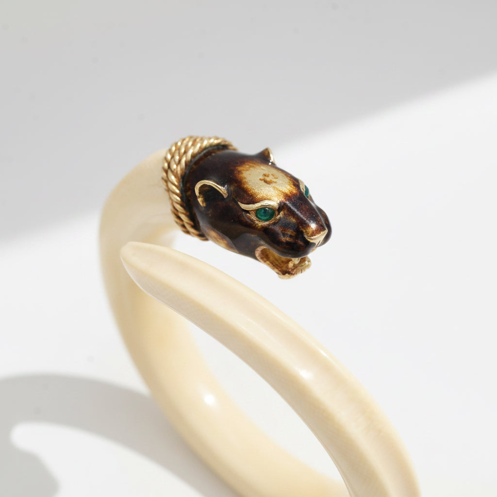 Bracelet Jonc Animalier - Ivoire - Or jaune