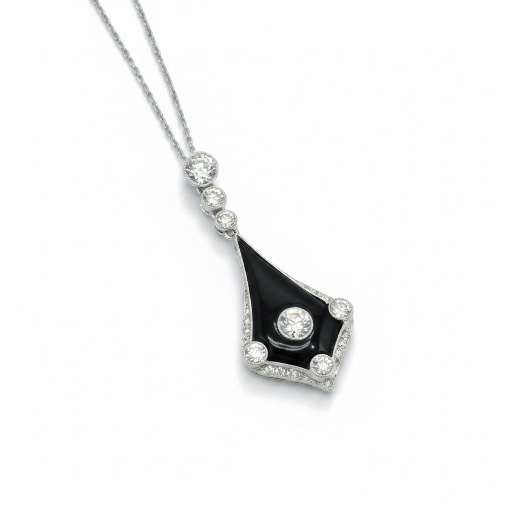 Art Déco - Collier pendentif - Platine - Diamants