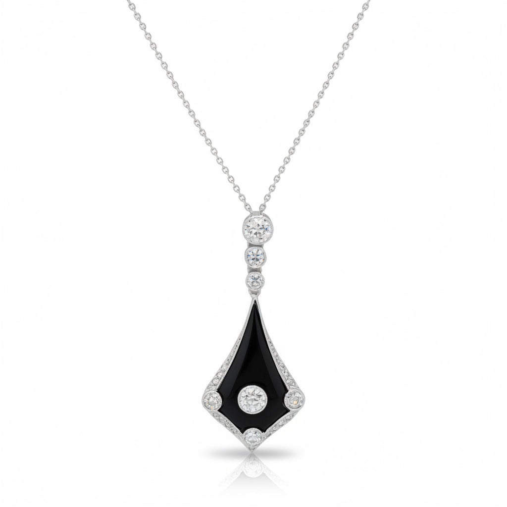 Art Déco - Collier pendentif - Platine - Diamants