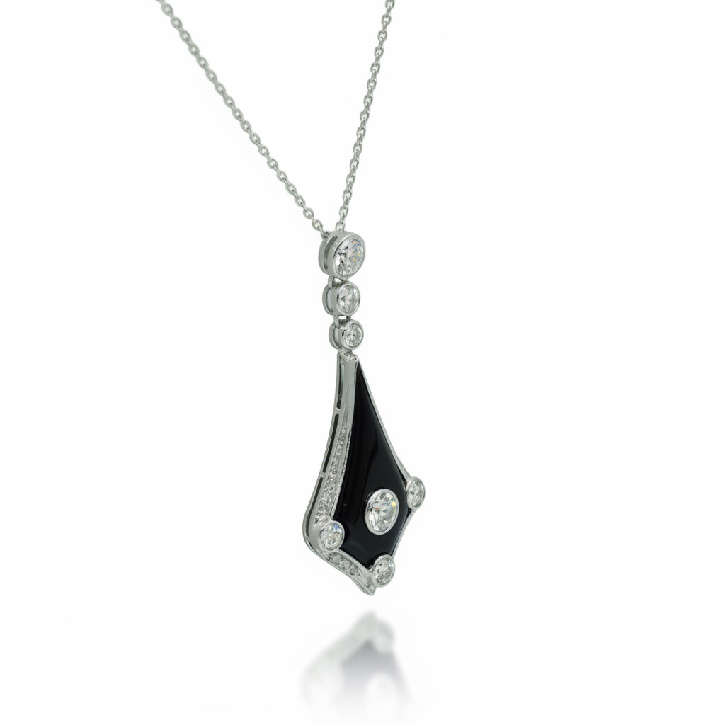Art Déco - Collier pendentif - Platine - Diamants
