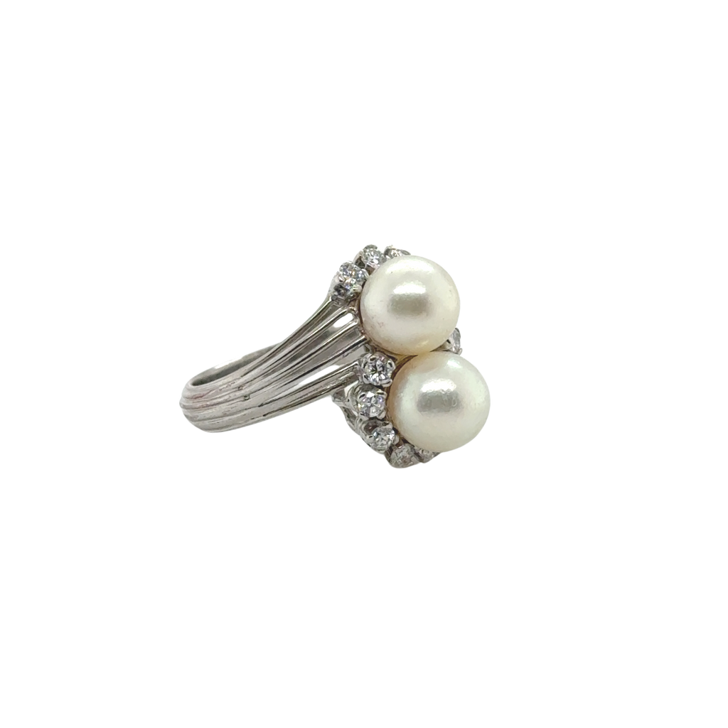 Bague Toi et Moi - Or Blanc - Perles de culture et Diamants