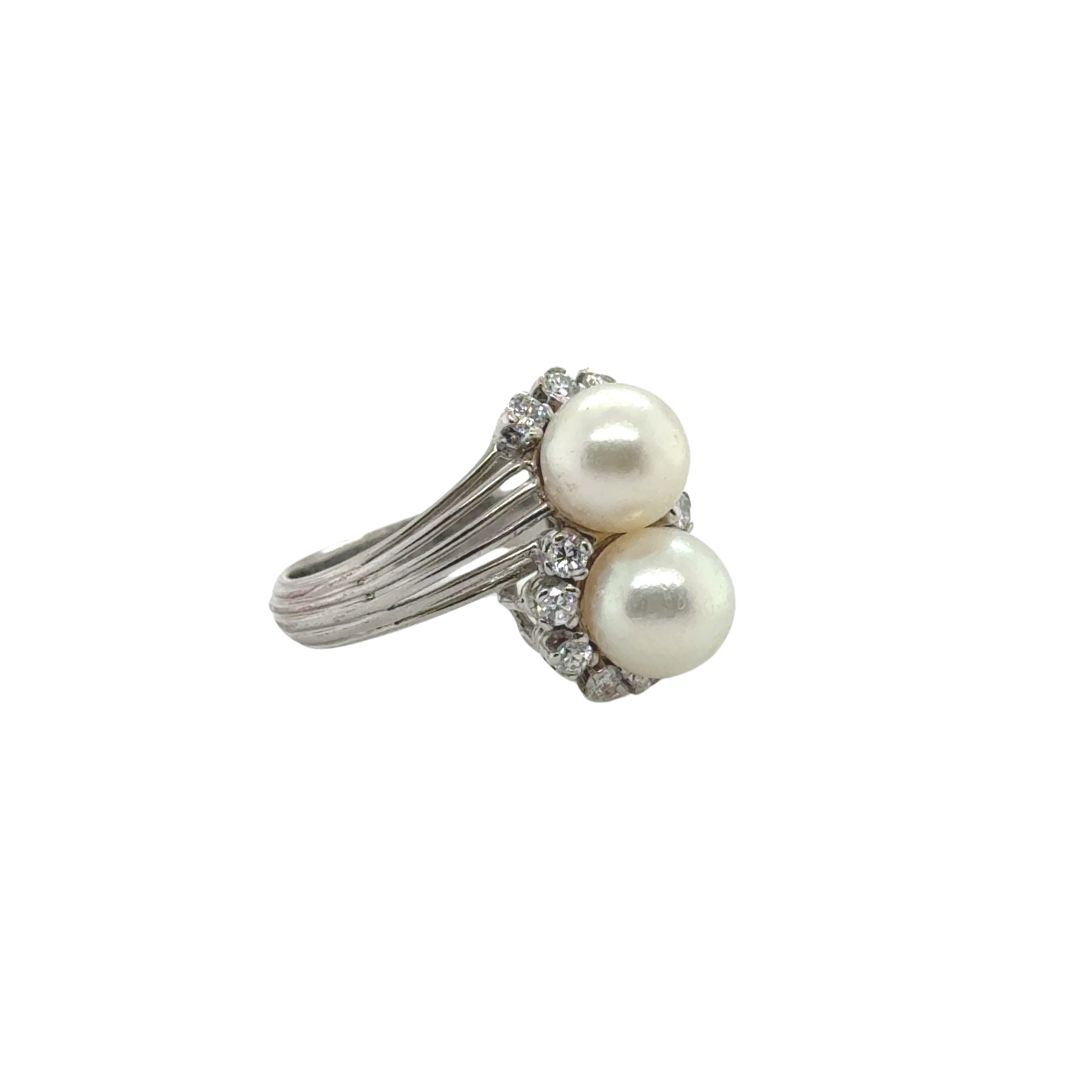 Bague Toi et Moi - Or Blanc - Perles de culture et Diamants