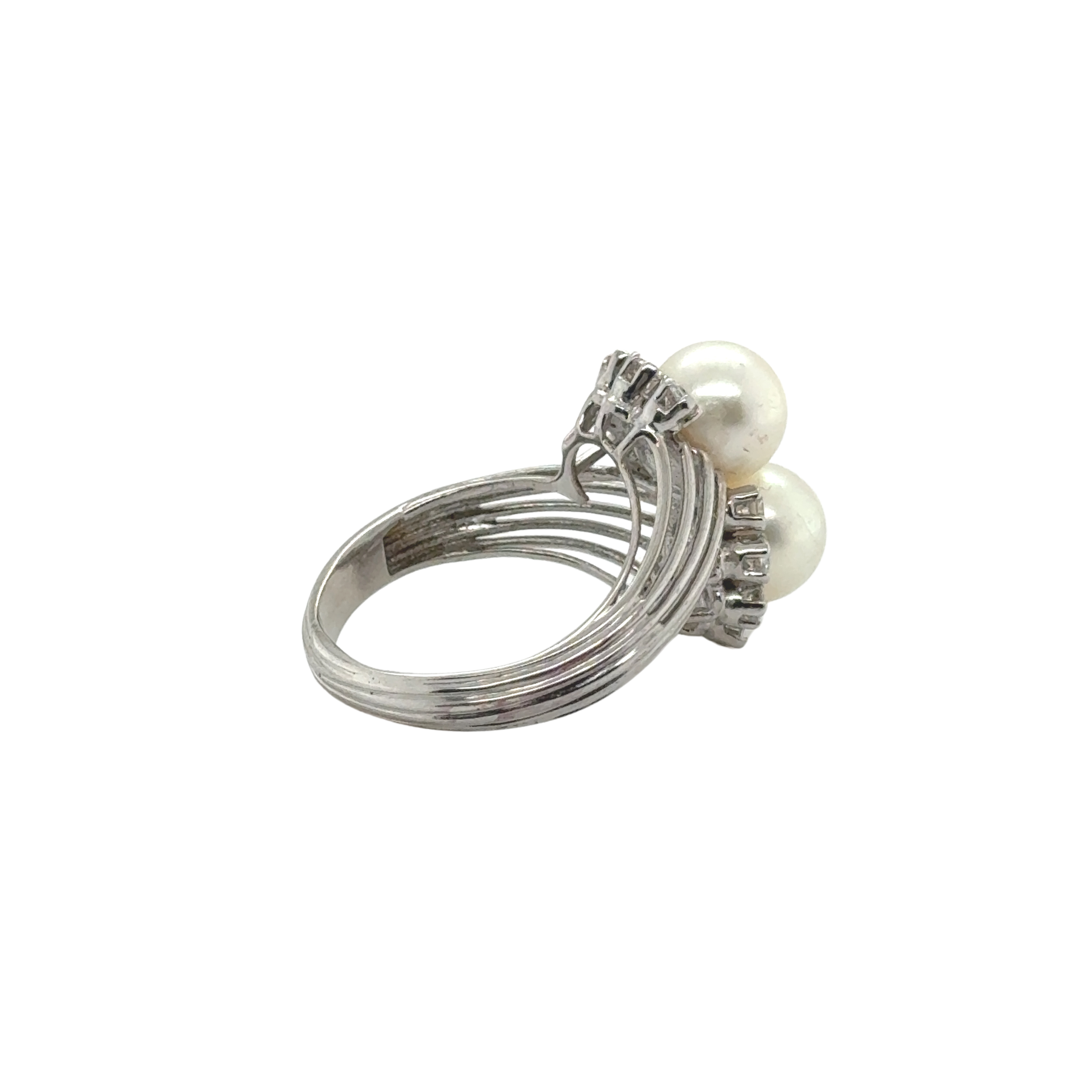 Bague Toi et Moi - Or Blanc - Perles de culture et Diamants