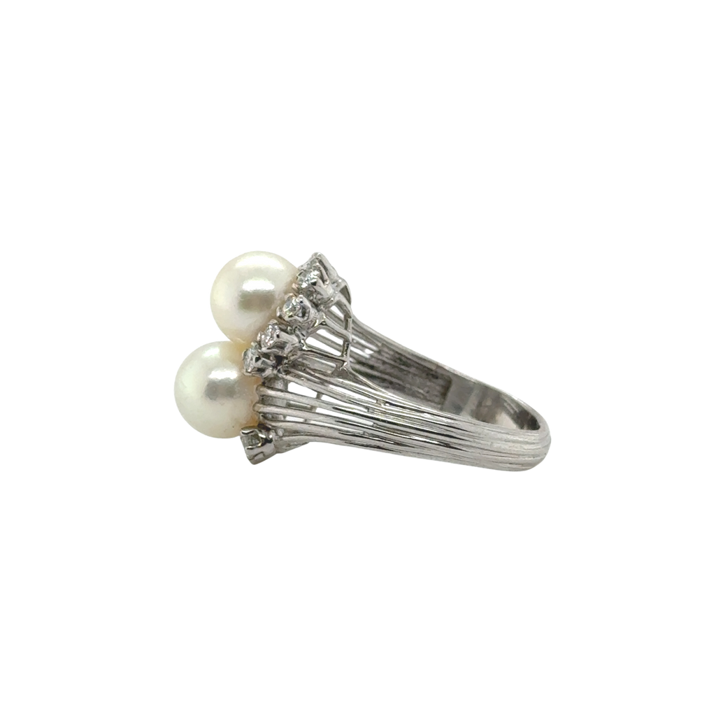 Bague Toi et Moi - Or Blanc - Perles de culture et Diamants