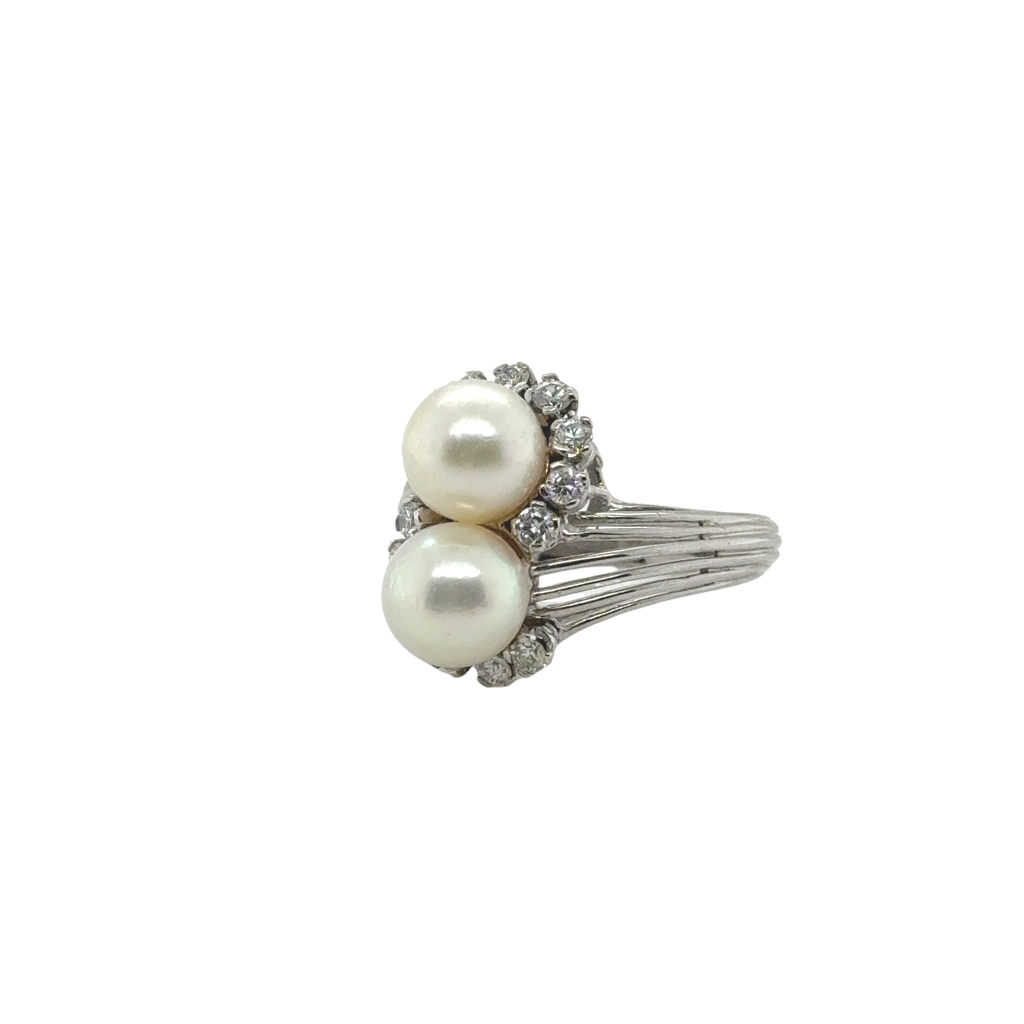 Bague Toi et Moi - Or Blanc - Perles de culture et Diamants