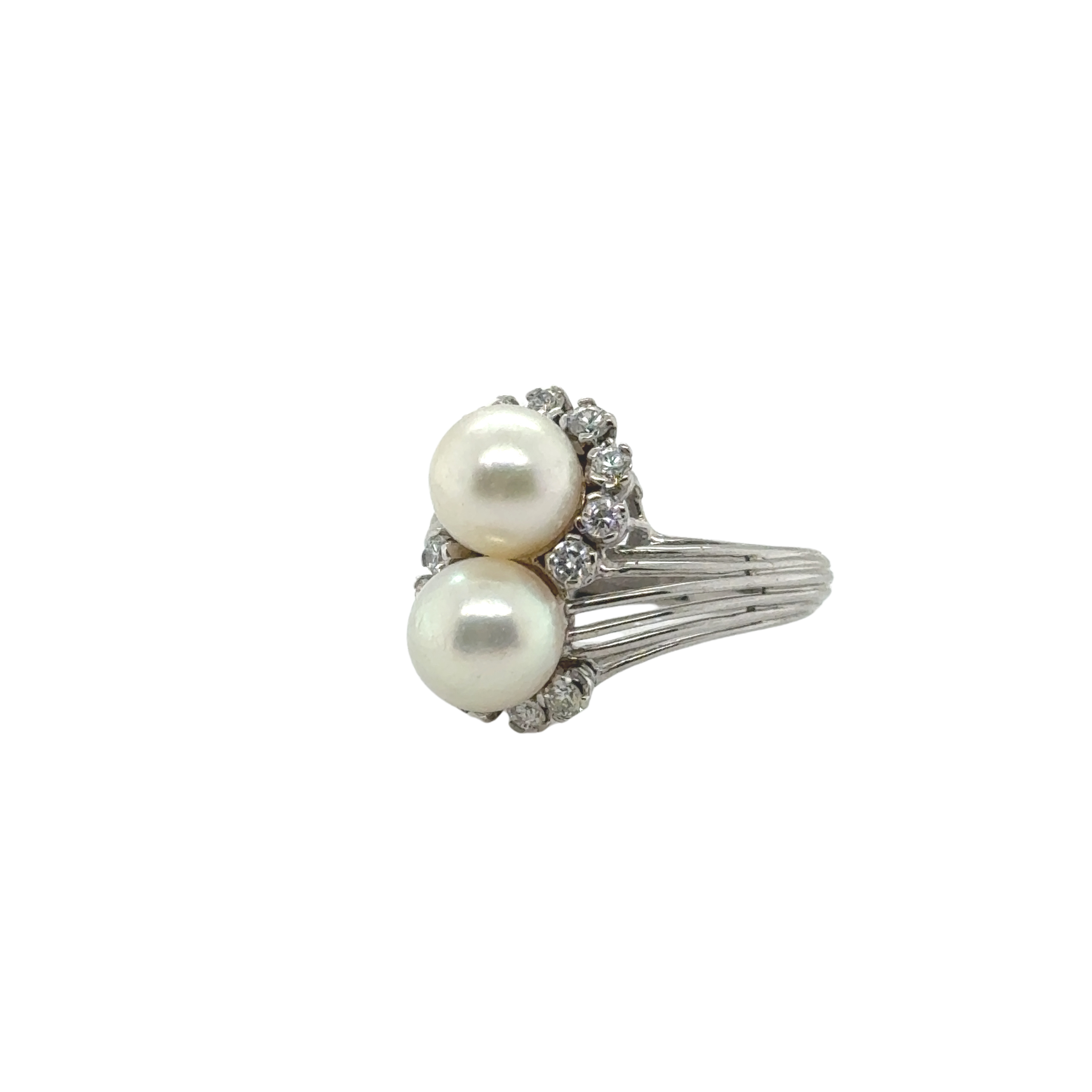 Bague Toi et Moi - Or Blanc - Perles de culture et Diamants