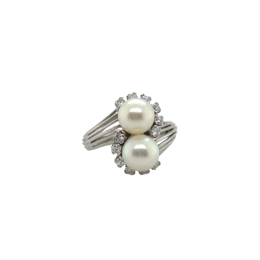 Bague Toi et Moi - Or Blanc - Perles de culture et Diamants