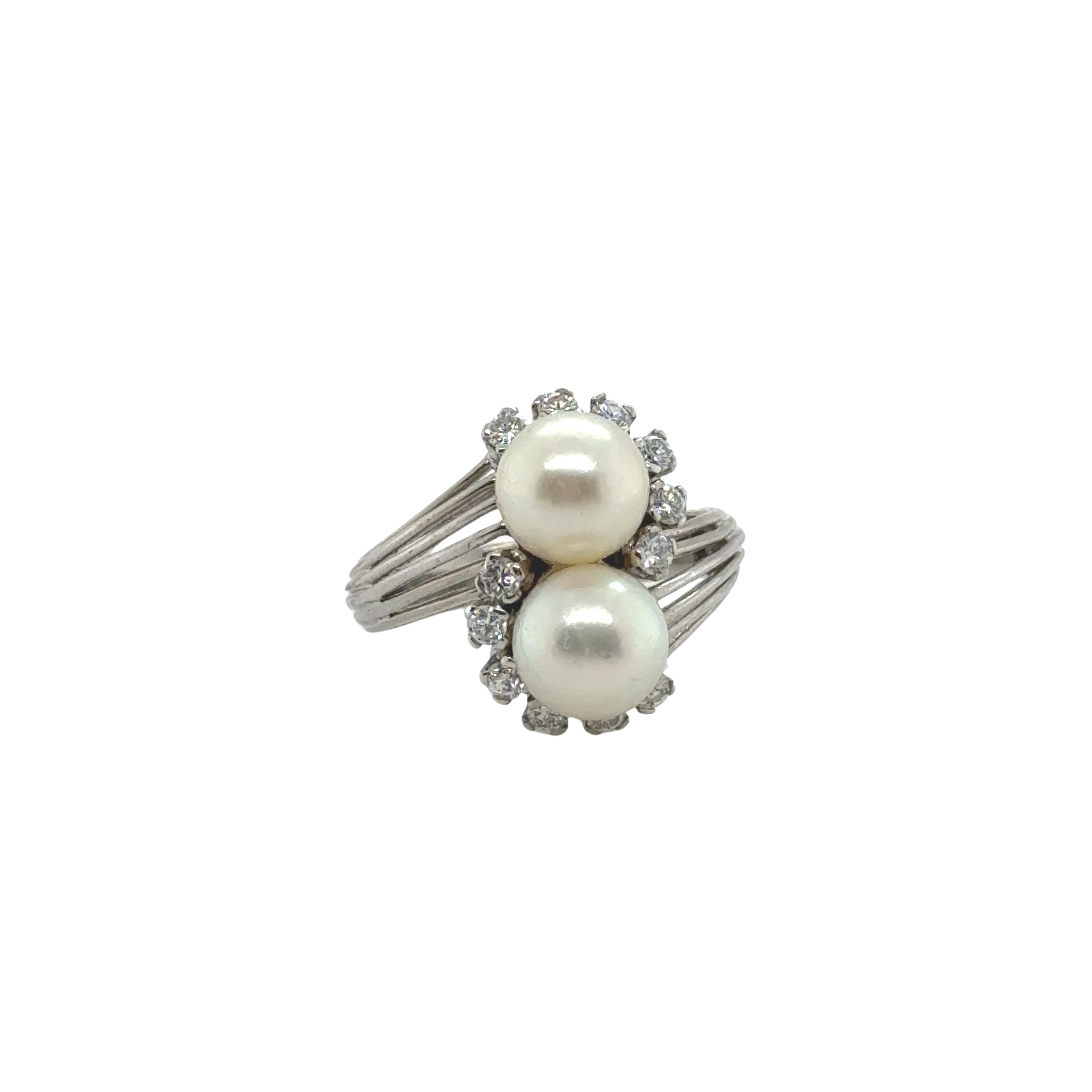 Bague Toi et Moi - Or Blanc - Perles de culture et Diamants