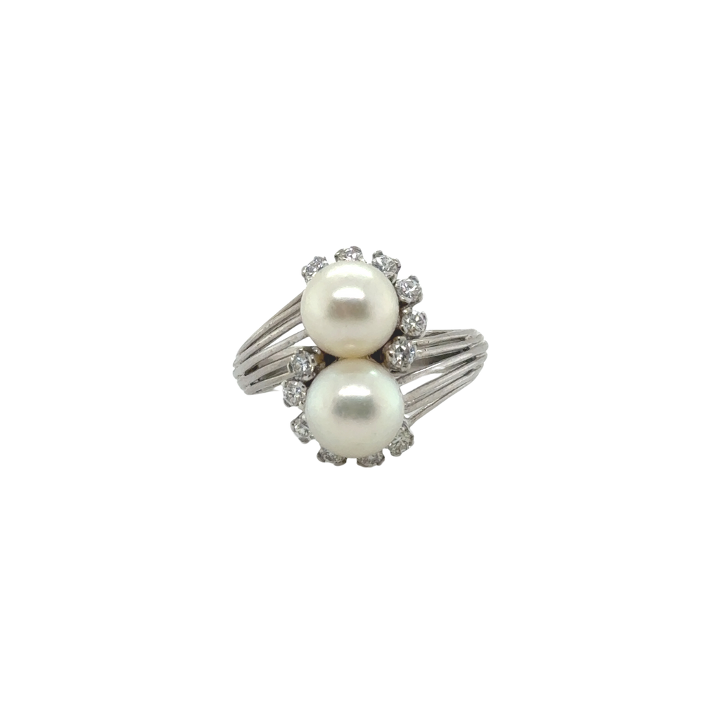 Bague Toi et Moi - Or Blanc - Perles de culture et Diamants