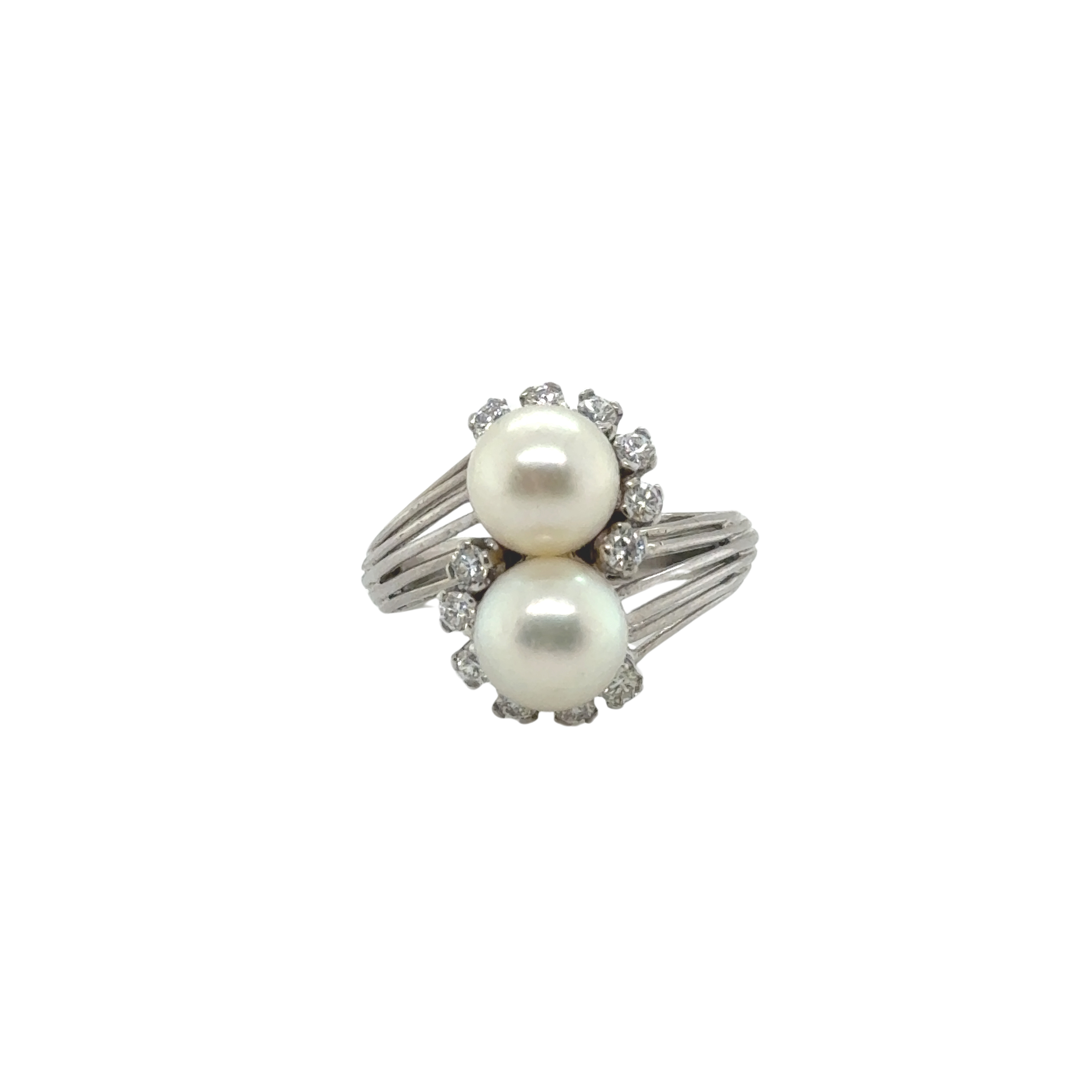 Bague Toi et Moi - Or Blanc - Perles de culture et Diamants