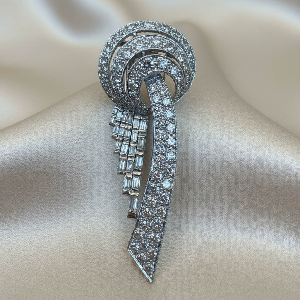 Broche Art Déco en platine et diamants – Pièce transformable