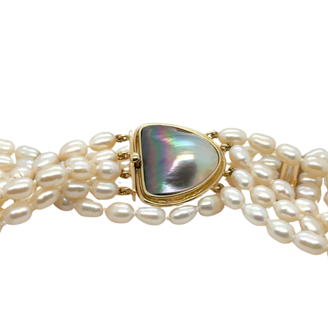 Vintage - Collier Ras de cou or Jaune et Perles de culture Baroque