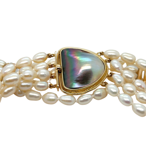 Vintage - Collier Ras de cou or Jaune et Perles de culture Baroque