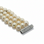 Bracelet de perles de culture - 3 rangs - Or blanc et diamants