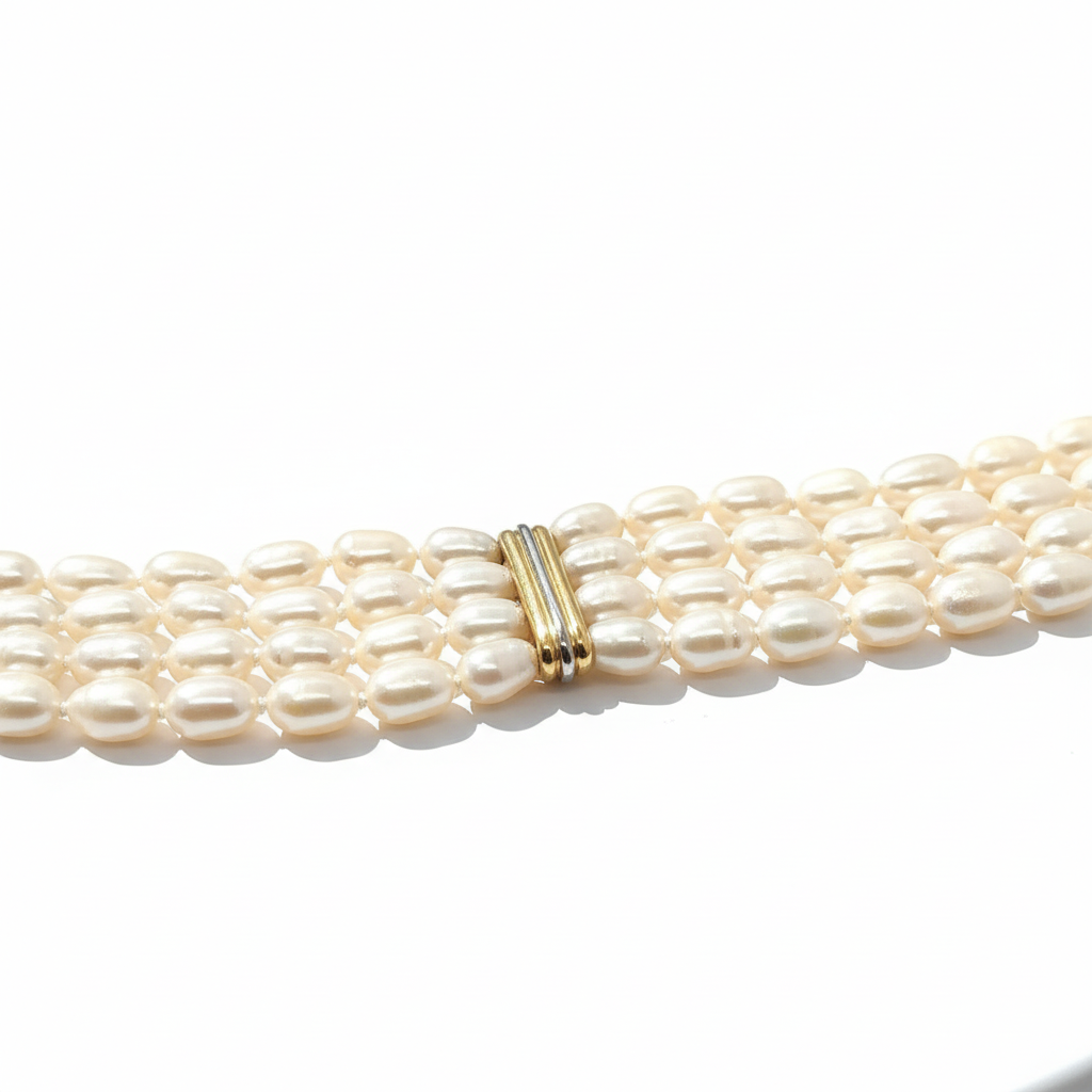 Vintage - Collier Ras de cou or Jaune et Perles de culture Baroque