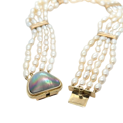 Vintage - Collier Ras de cou or Jaune et Perles de culture Baroque