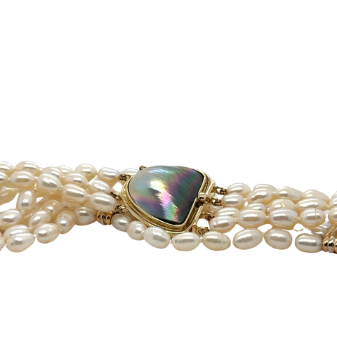 Vintage - Collier Ras de cou or Jaune et Perles de culture Baroque